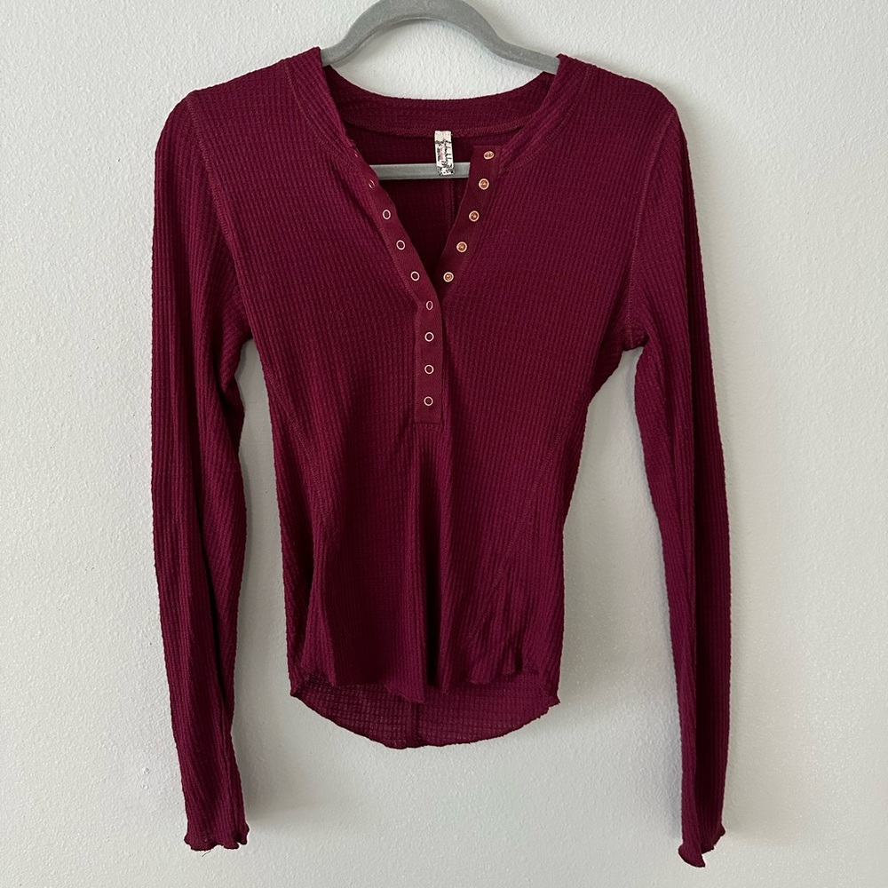 Free People Burgundy Long Sleeve Top